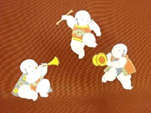 アンティーク　塩瀬手描き御所人形模様名古屋帯